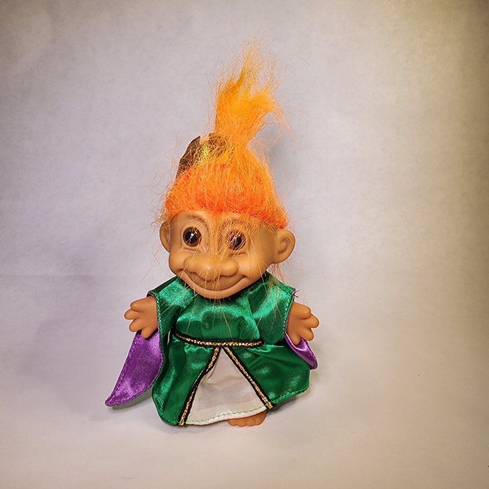 Vintage Queen Troll Doll Princess Crown Green‎ Dress Orange Hair 5" Russ